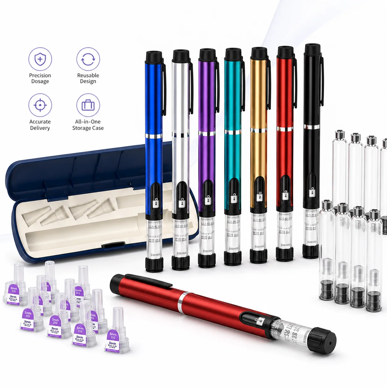 Reusable V3 Metal Injection Pen Adjustable Dose Refillable Cartridge Holder Portable Injector Pen Kit for Home Use