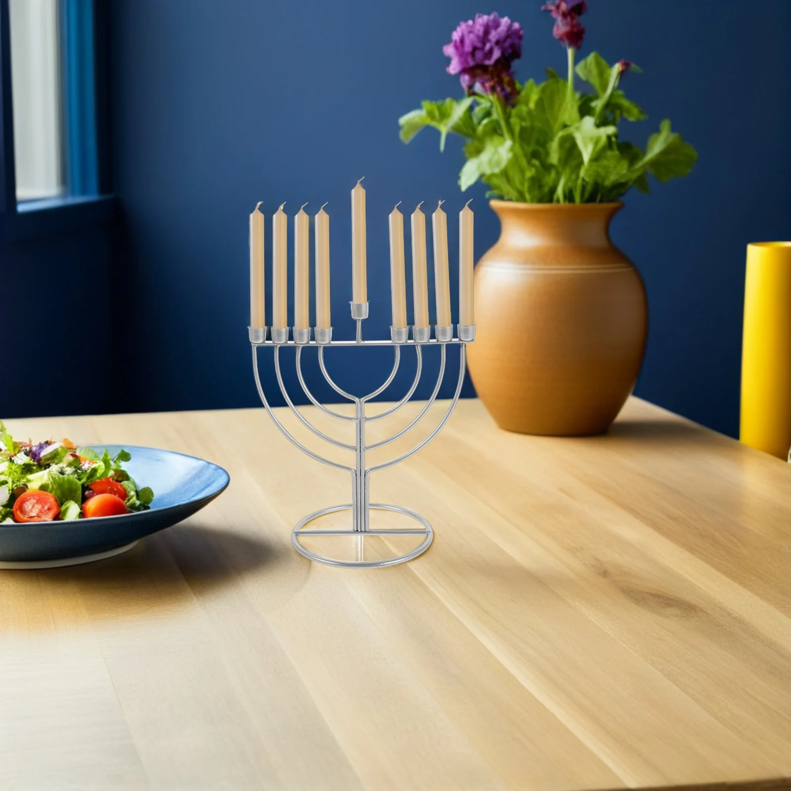 Świecznik żydowski Menora Dekoracja na Chanukę Złoty Delikatny Kandelabr Menora na Biurko Szafkę do Salonu