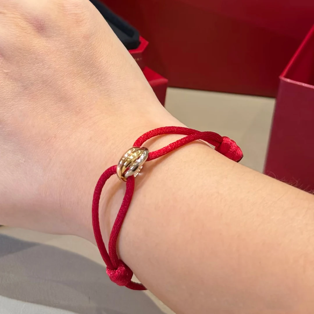 S925 Sterling Silver Three-Ring Three-Color Rope Bracelet CNC Plated 18K Gold Couple Lucky Red Rope Bracelet