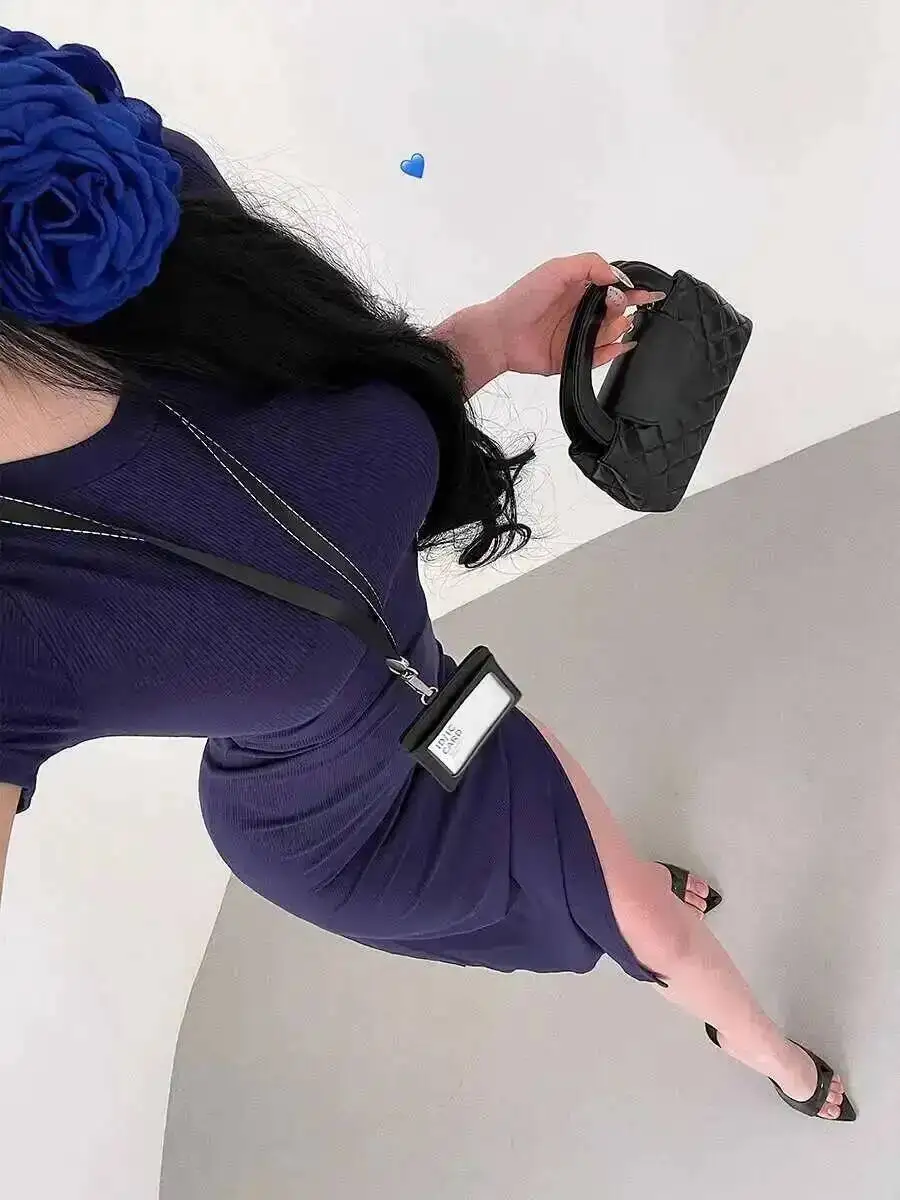 Basic Nauwsluitende Slanke Korte Mouwen Taille Cinching Slit Mid Lengte Hip Knuffelen Jurk T-shirt Zoete Koreaanse Vrouwen Tops G8F8