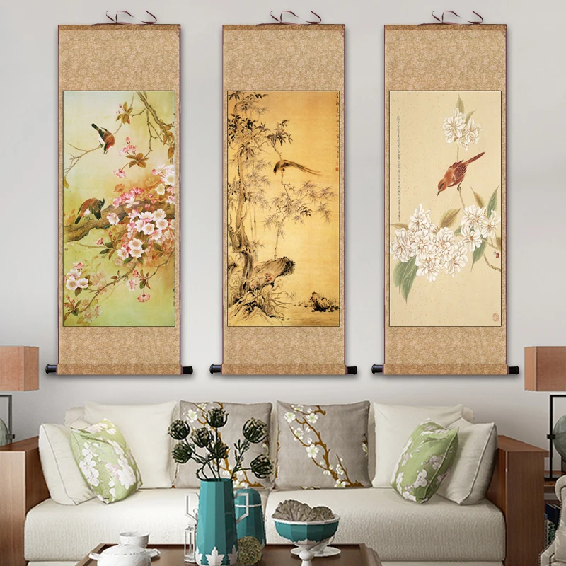 Imagem -02 - Antique Flower And Bird Painting Magpie Caligrafia Teahouse Decoração Hotel Wall Pictures Home Acessórios Arte