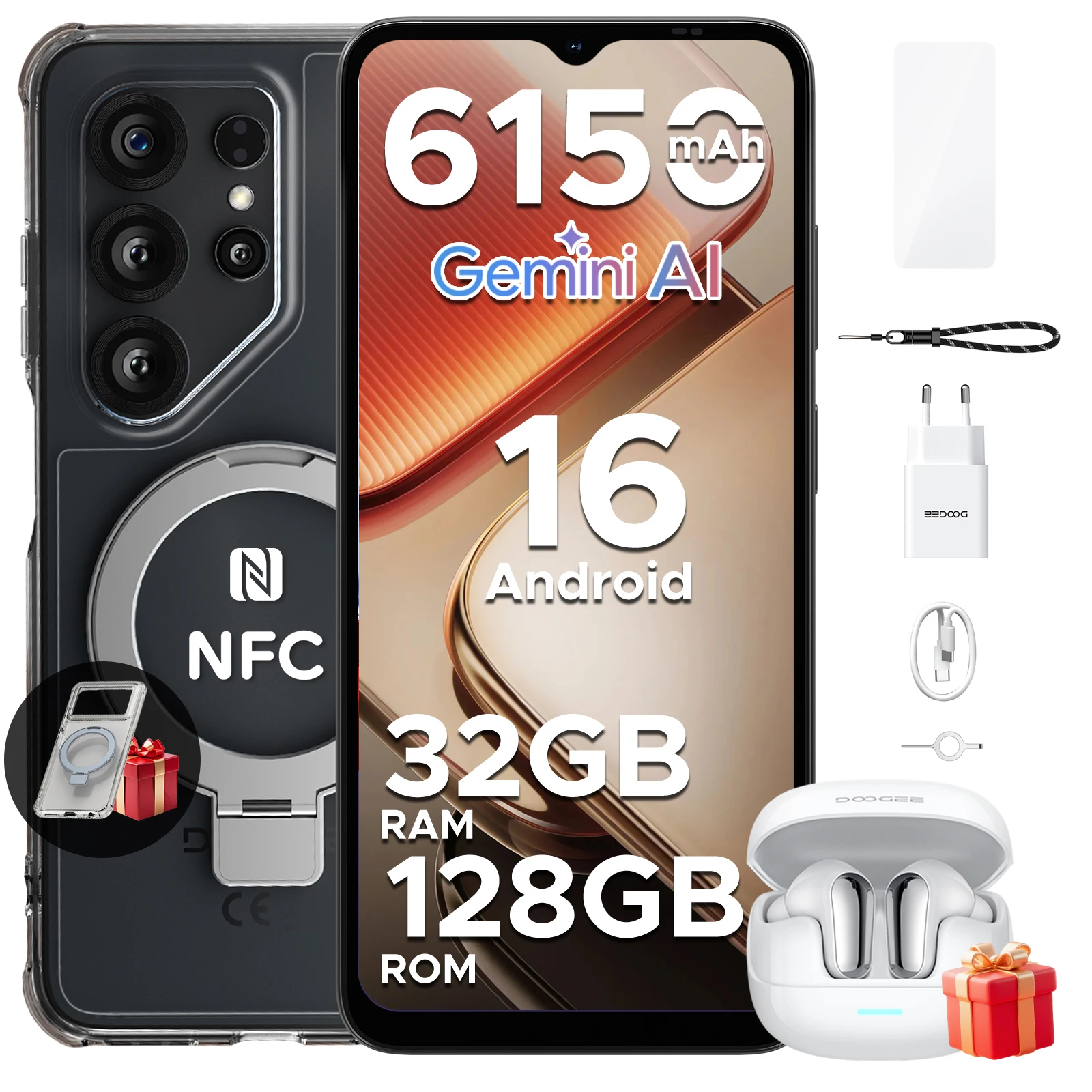 DOOGEE Note56X Pro Smartphone Android 16 32GB+128GB 6.56" HD+ Scherm 6150mAh Batterij 13MP+8MP Widevine L1 NFC Mobiele Telefoon
