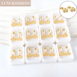LUXUKISSKIDS New Crown Earrings Gold Plated Stud Earring Stainless Steel Trendy Gothic Ear Clips 12Pairs Wholesale Woman Jewelry