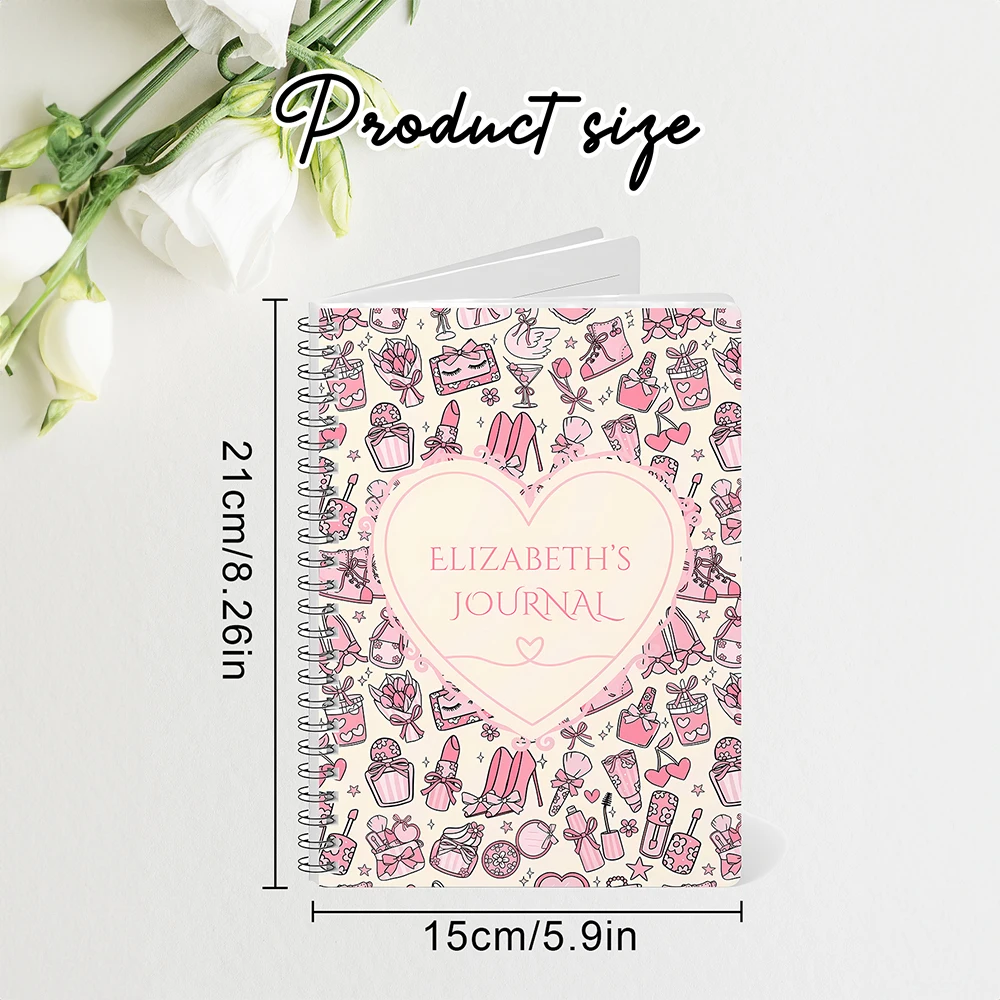 Custom Spiral Notebook,Personalized Name Journal,Pink Girly,Study Notes,Planner,Gift & Personal Use,Birthday,Back To School