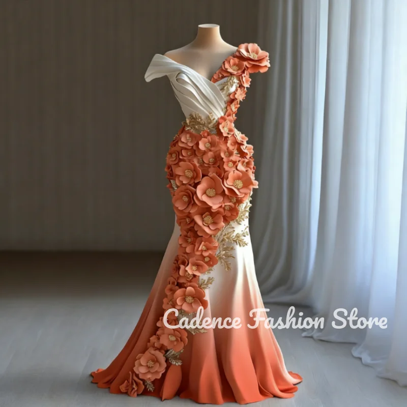 Customized 3D Flowers  Evening Dress Elegant Sleeveless Formal Princess Party Gowns V-Neck Prom Dresses