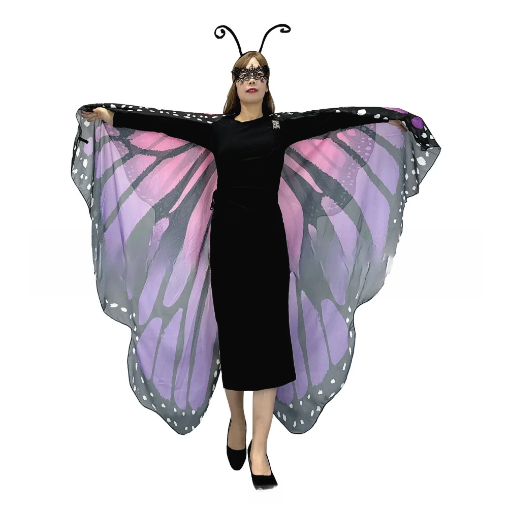 2024 New Two Layers Chiffon Butterfly Wings Costume Adults Halloween Shawl Colorful Nymph Pixie Accessory for Christmas Cosplay