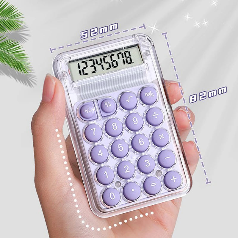 Portátil Transparente Mini Calculadora Eletrônica, 8 Digits Display, Silêncio Widescreen Estudantes