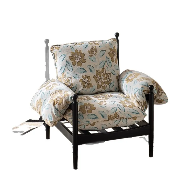 

American retro solid wood home single casual sofa chair antique living room balcony lazy fabric sofa chair