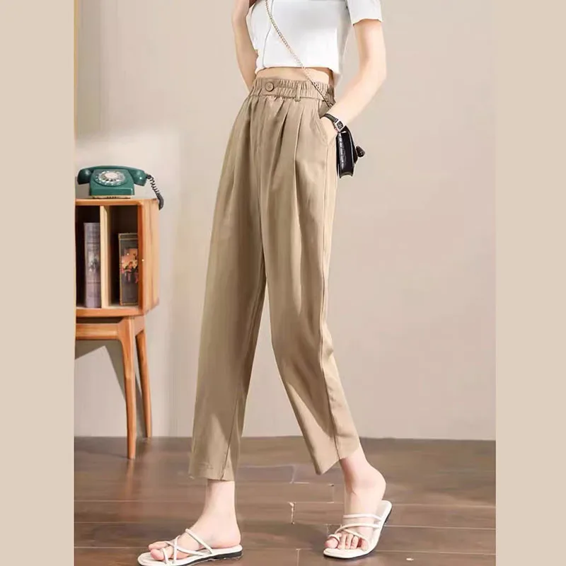 

2025 Summer New Thin Casual Pants Women All-Match Slimming Ankle Length Pants Woman Vintage Comfortable Breathable Trousers