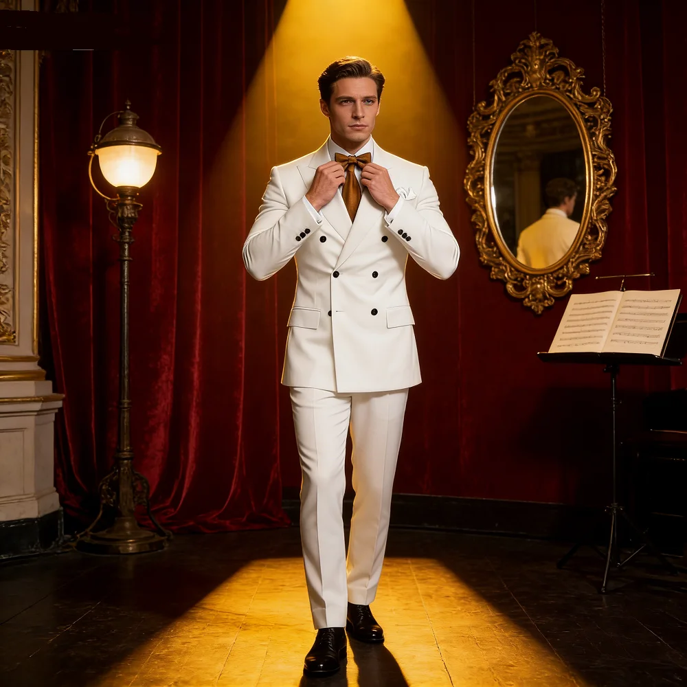 

Solid Man Double-breasted 2 Piece Suit with Peak Lapel for Men Wedding Business Casual Graduation Outfit Set