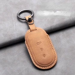 Leather Car Key Case Cover for AITO M5 M7 2022 M9 2024 3 Buttons Car Remote Key Fob Shell Suede Leather Keychain