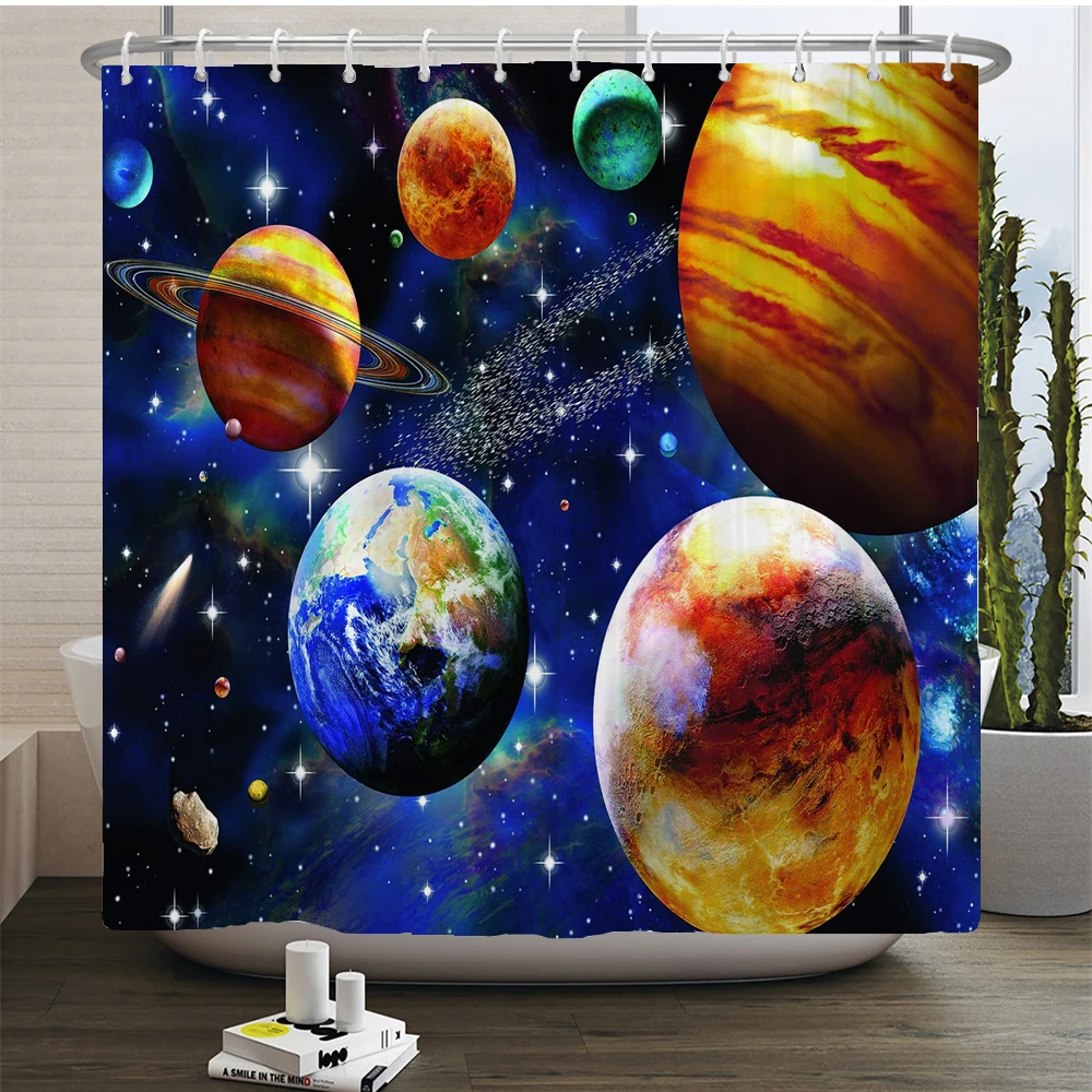 Waterproof Bathroom Shower Curtain Starlit Sky Moon Bath Curtain Set Toilet Cover Non-Slip Mat Rug Carpet Home Decor Accessories