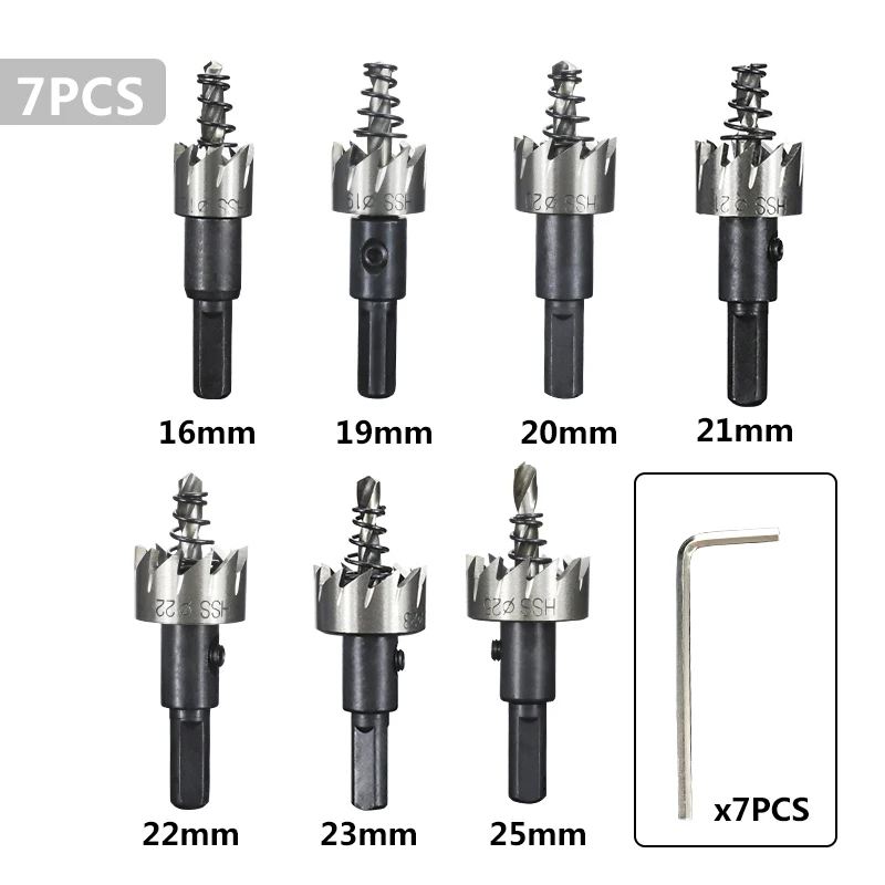 XCAN 7 قطع HSS طقم منشار ثقب معدني 16 مم - 25 مم، قاطع ثقب كربيد التنغستن للمعادن الصلبة والبلاستيك والخشب والحديد