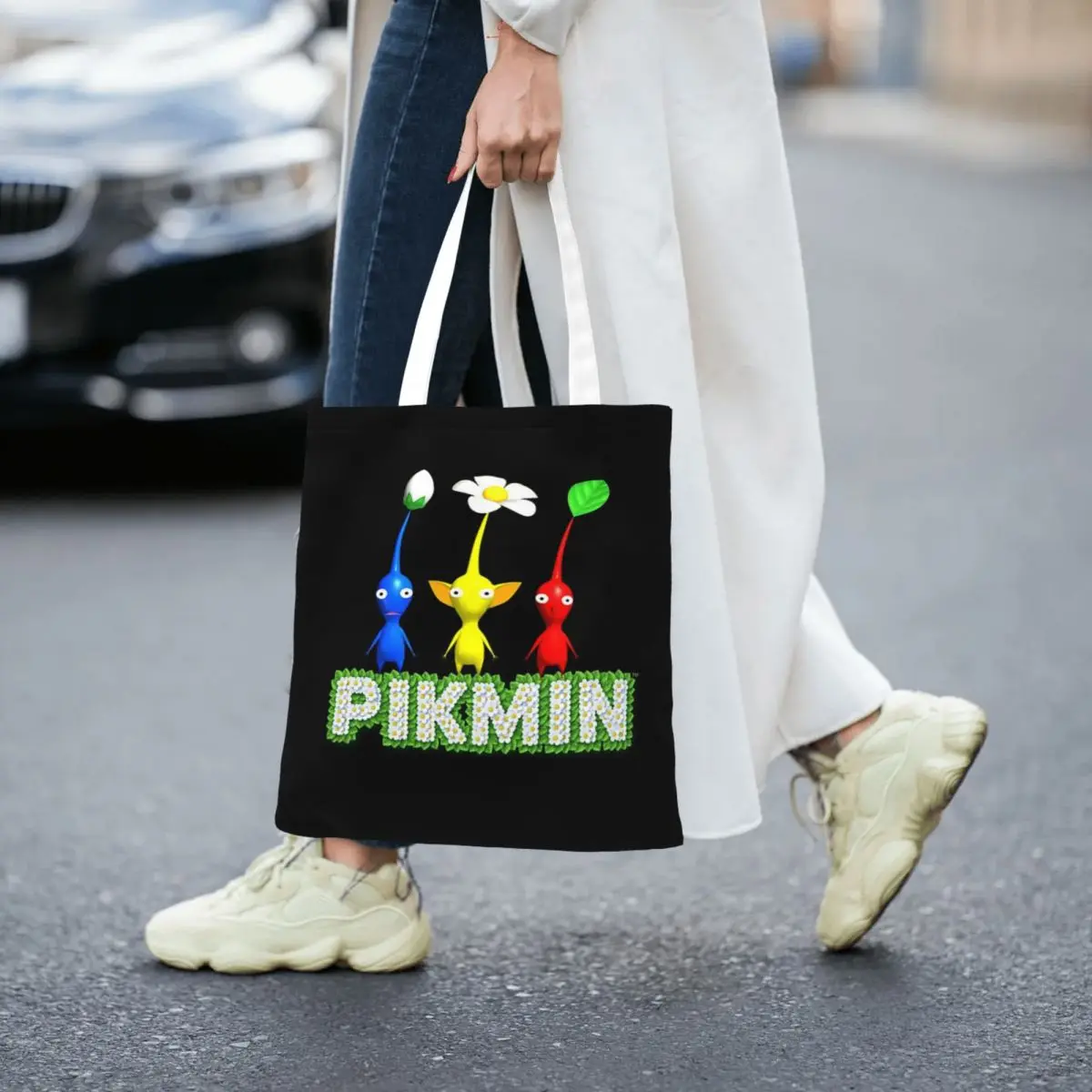 피크민 쇼핑백 캔버스 토트백 여성용 접이식 숄더 토트 여행용 핸드백