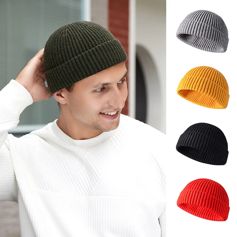 Solid Color Warm Knitted Brimless Hat Men Beanies Winter Autumn Hip Hop Skullcap Street Men Beanie Unisex Melon Cap Women Male