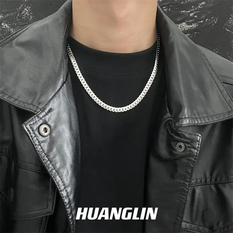 Handmade embossed necklace men's tide simple personality collarboneversatile titanium steel basic chain accessories ins hip hop