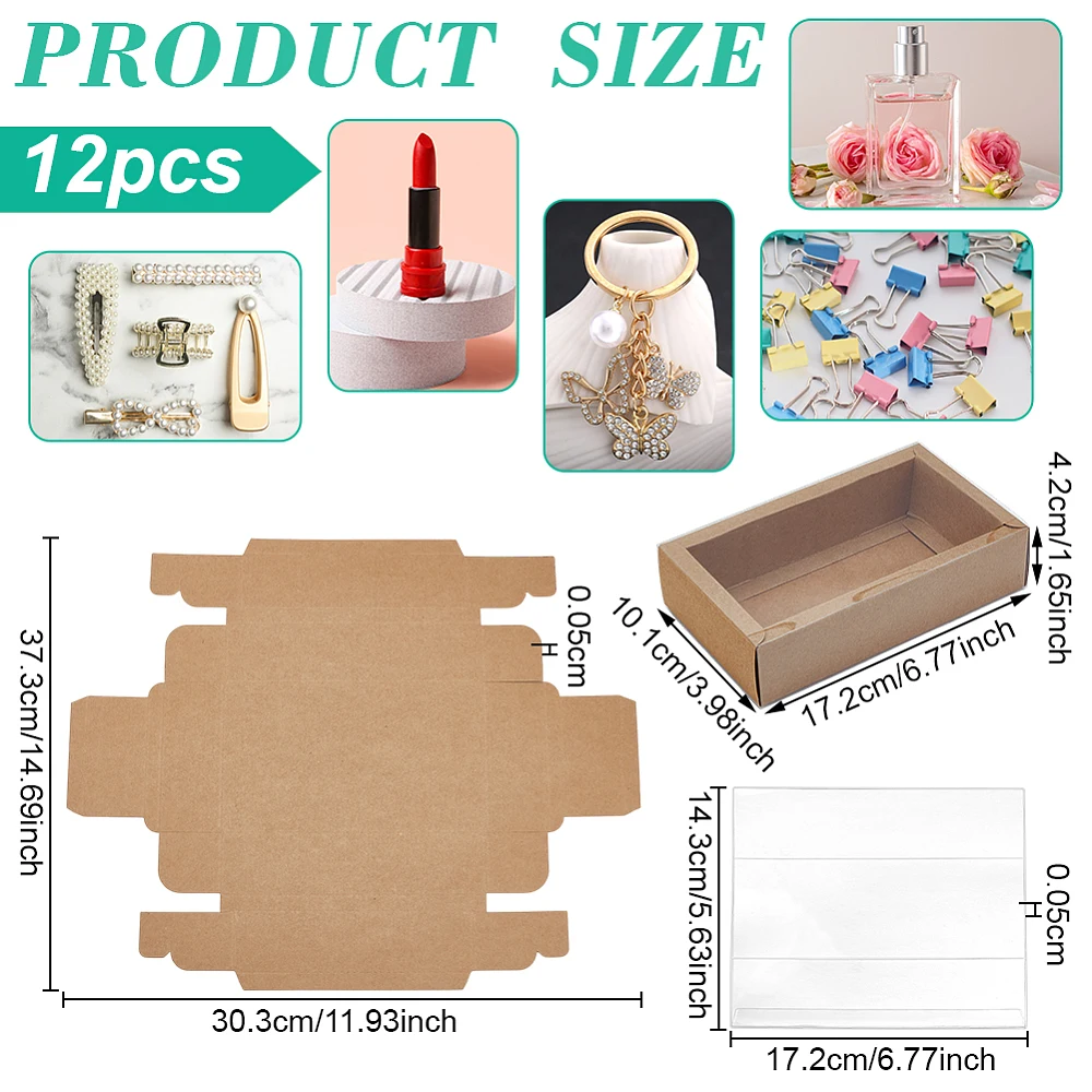 Drawer Kraft Boxes 6.7x3.9x1.6 Inch Brown Gift Boxes with Clear PVC Windows Rectangle Paper Gifts Box Cookies Box for Bakery