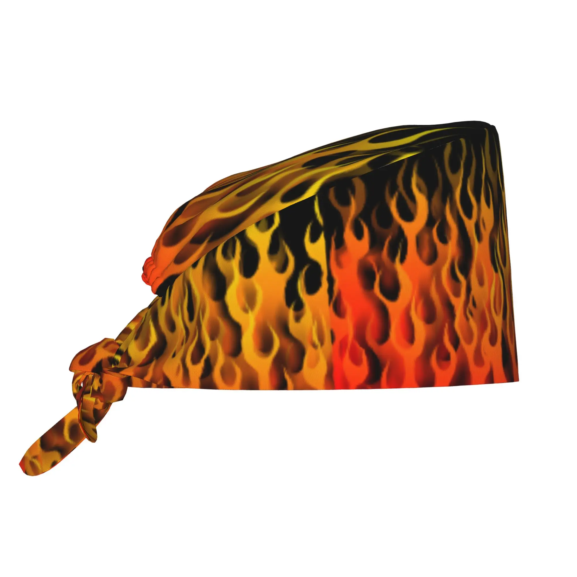 Custom Adjustable Red Fire Racing Flames Working Hat Women Men  Surgical Hat Scrub Nursing Doctor Surgeon Cap for Chef