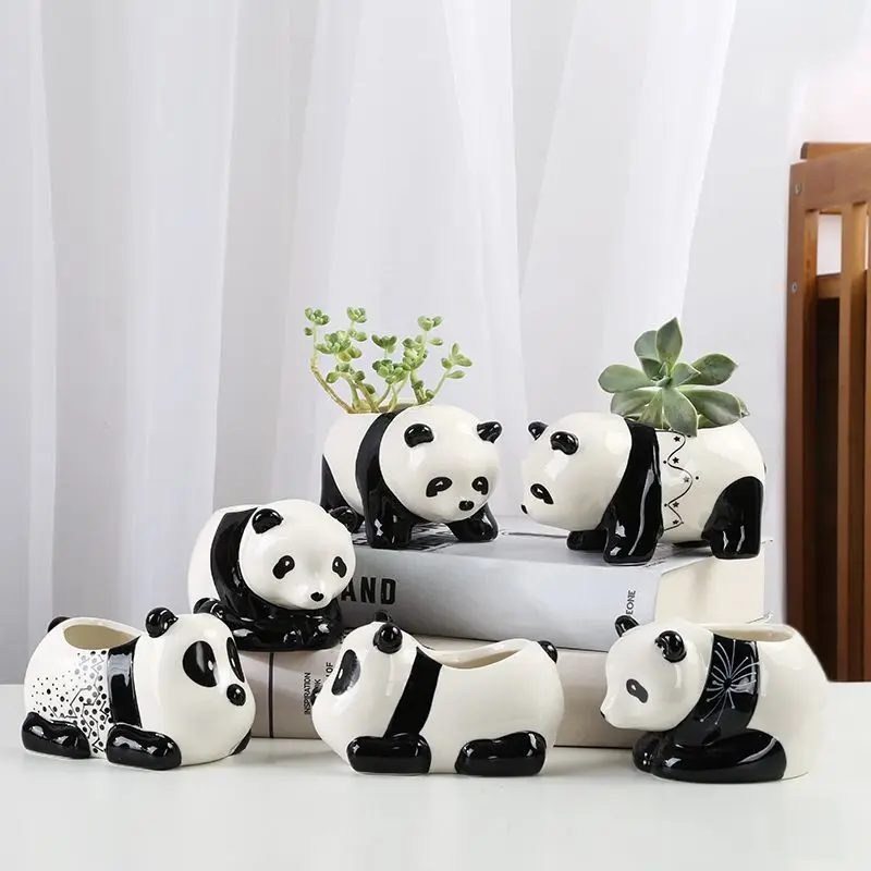 

Creative Ceramic Flower Pots New Niche Cartoon Pandas Personalized and Cute Flower Pots Small and Cute Desktop Decoration