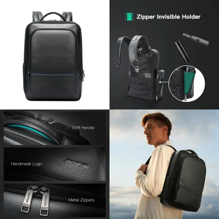 

Genuine Leather Backpack for Men Multi-Function 15.6 inch Laptop Premium Executive Business Travel Friendly Smart Rucksack Anti