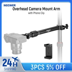 NEEWER Overhead Camera Mount Arm with Phone Clip 28cm 180°&360° Holding Arm for Desk Stand for Camera LED Ring Light Microphone