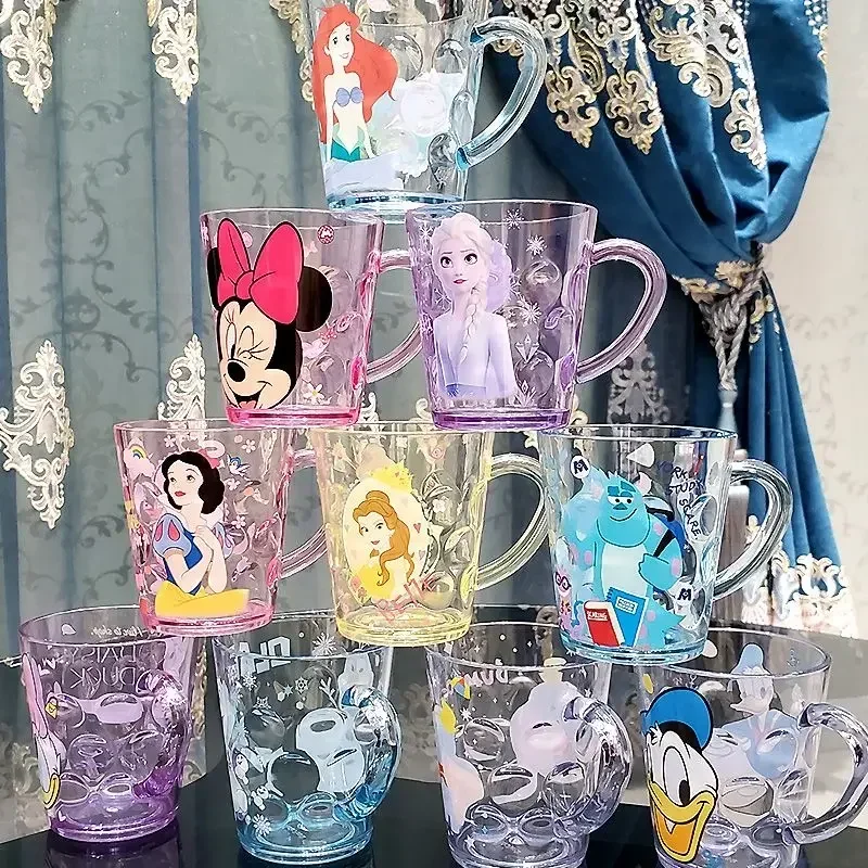 Disney Water Cup Mickey Minnie Mouse Frozen Princess Boy Girl Children's Brushing Cartoon Cup with Handgrip Toothbrush Cup 260ml