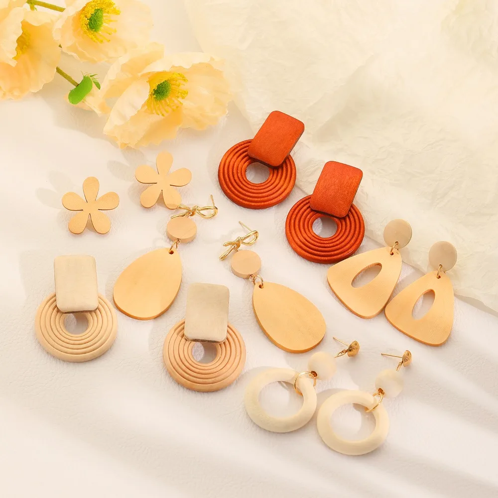 Bohemia Geometry Starfish Flowers Hand Rattan Weaving Summer Beach Retro Exaggerated Dangle Earrings for Women Jewellery Gifts