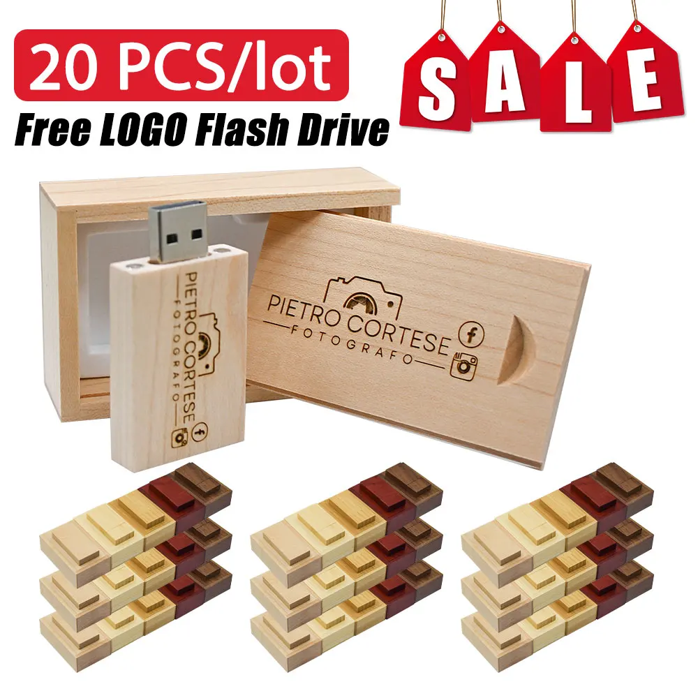 

20pcs/lot Free Custom logo Colorful Wooden USB flash drive 64GB Personality Creative Wedding Gift Pen drive Wood Memory Stick