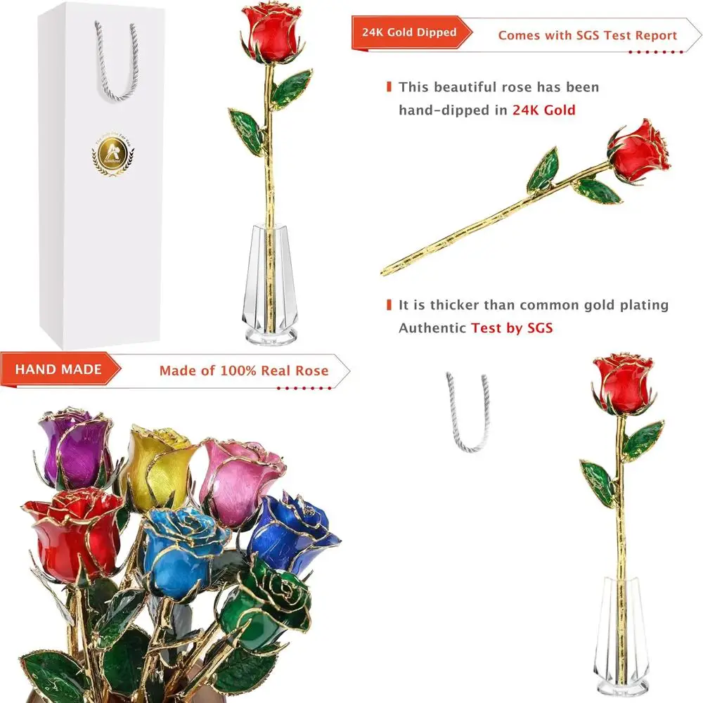 

Золотая роза 24K с покрытием из золота - уникальная красная роза в хрустальной вазе для Дня святого Валентина, годовщины или дня рождения