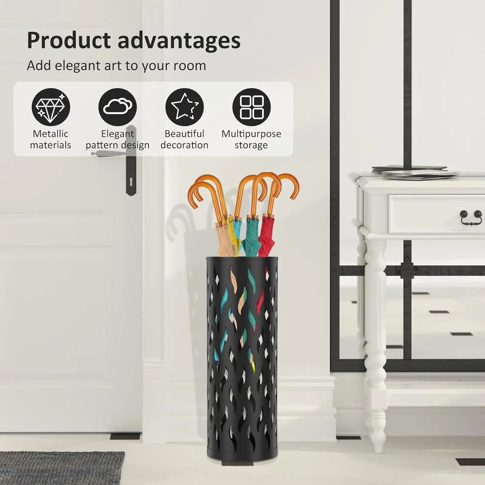 

Metal Umbrella Stand Hollowed Organizer Iron Tall Umbrella Holder Container for Home Entryway Indoor Living Room Hotel Reception