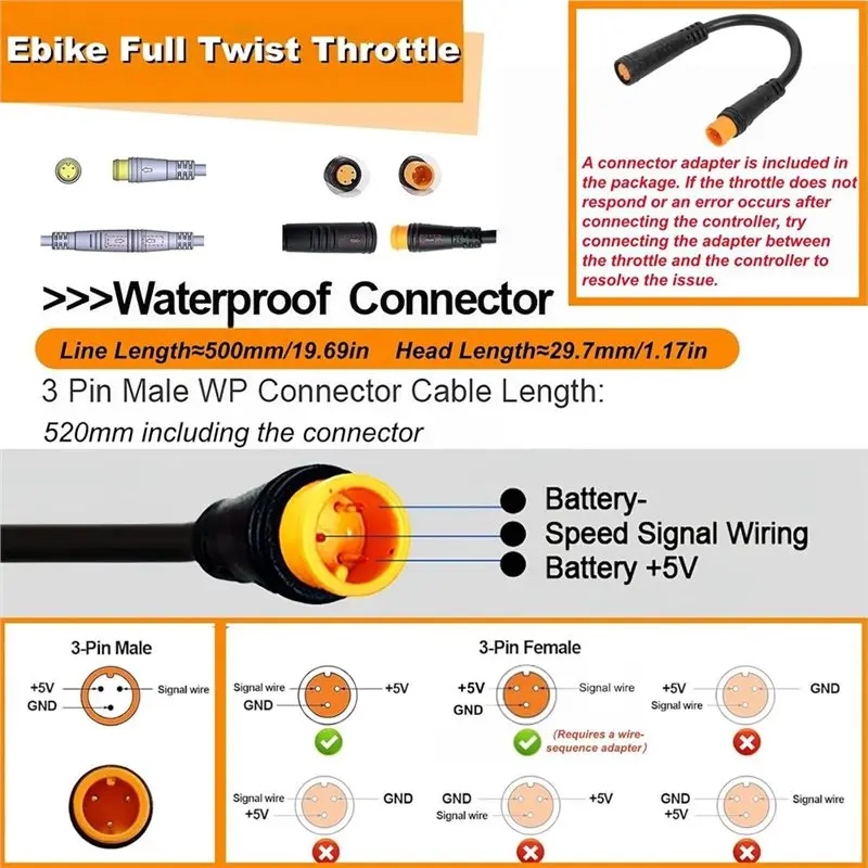 Full Twist Throttle 3 Pin For Qlife/Electic Bike