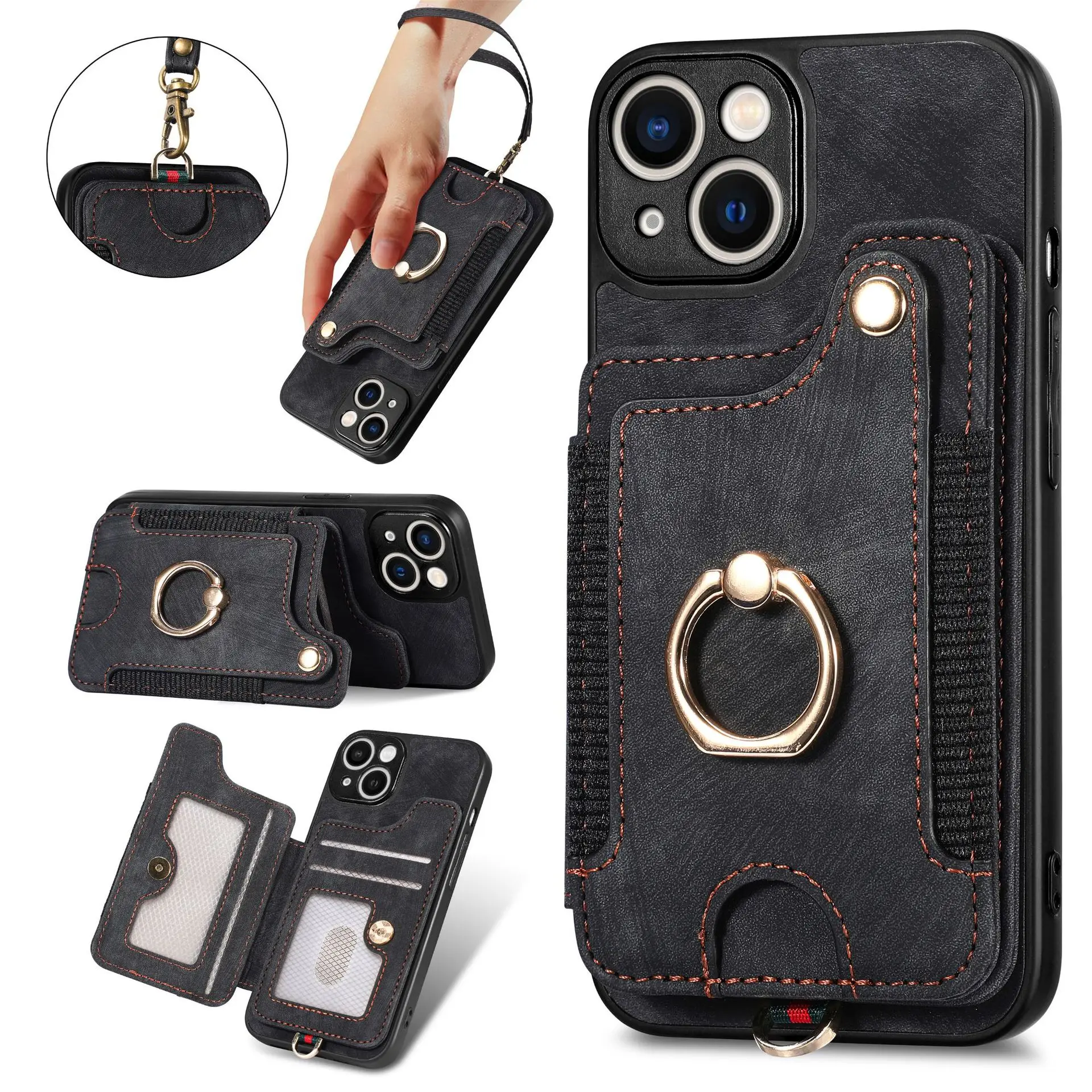 Blocking Flip Wallet Case For iPhone 18 Ring Holder Lanyard Card Slot Kickstand PU Leather Shockproof Cover