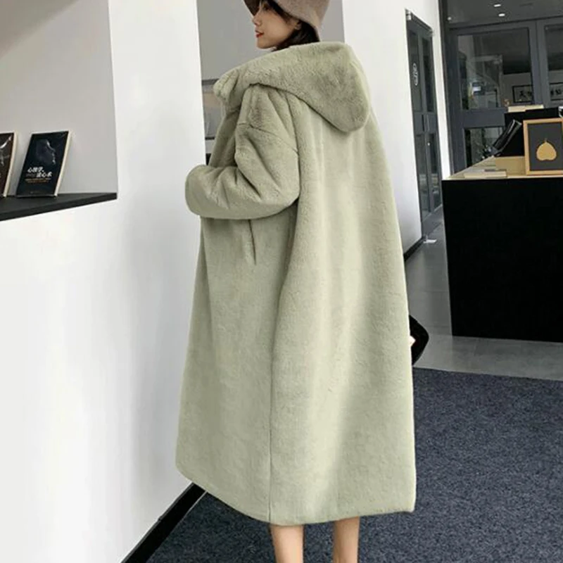 2023 Faux Rabbit Fur Coat Winter Women High Quality Long Warm Fur Coat Loose Lapel OverCoat Thick Plus Size Female Plush Coats