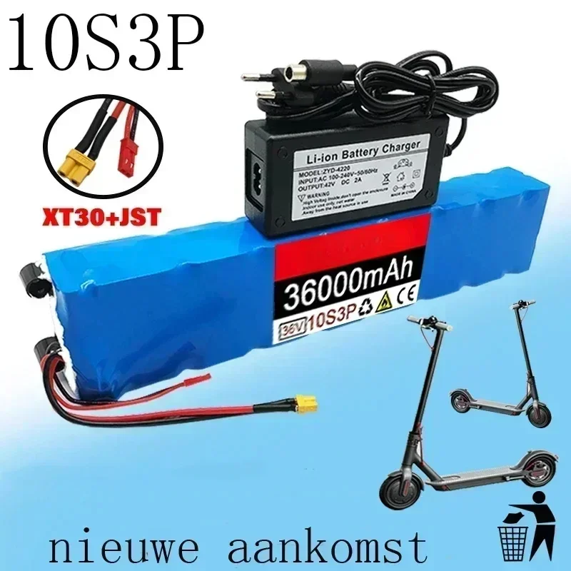 36V 10S3P 36000MAH 18650 Lithium Battery 250W-500W 42V 36ah Suitable for Electric Scooters Customizable Plug