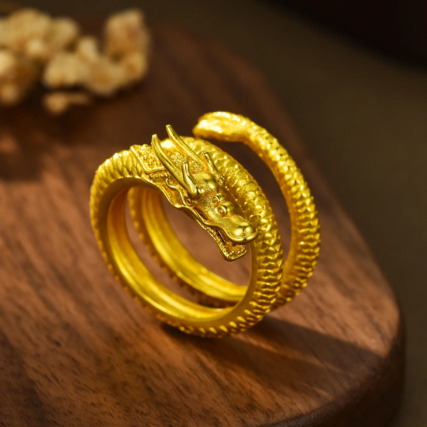 Luxury 24K 9999 Pure Gold real gold Three-dimensional Zodiac Dragon Opening Adjustable Men's Ring