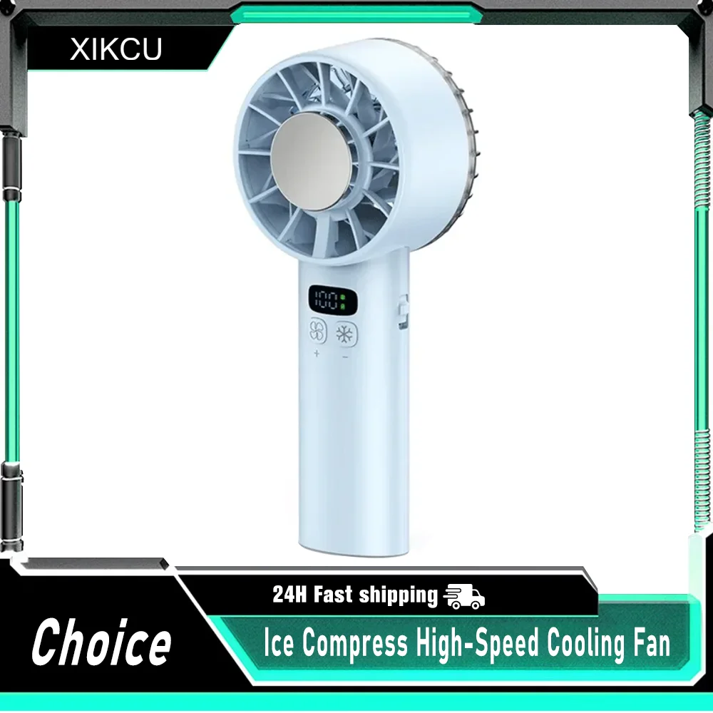Eiskompresse Hochgeschwindigkeits-Lüfter Handventilatoren USB wiederaufladbarer tragbarer Mini-Ventilator LED-Digitalanzeige Reisen Camping Outdoor
