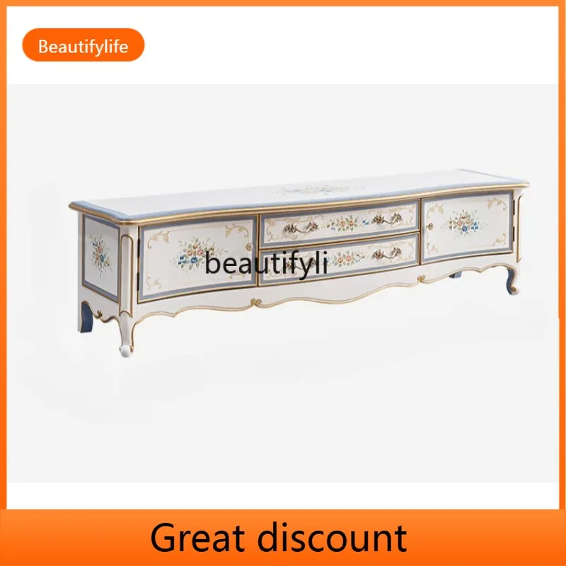 QQ45 French Entry Lux High-Grade Painted TV Cabinet High-End Home Living Room White European TV Cabinet