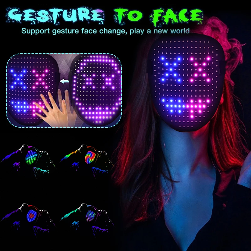 Led Light Up Mask With 50 Pattern Display Party Glowing Maskmasquerade Dj Costume  Halloween Gift Mask For Aduit Kid Men Women