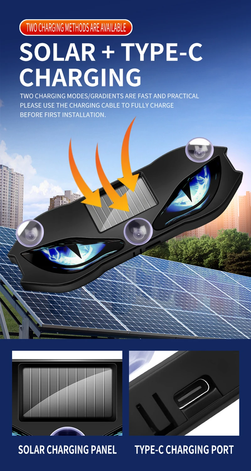 Solarbetriebene Auto-Dämonenaugenleuchte Coole Blinkende Warnleuchte Dynamische Sicherheits-Fahrzeugsignalleuchten Universal – Detail 6
