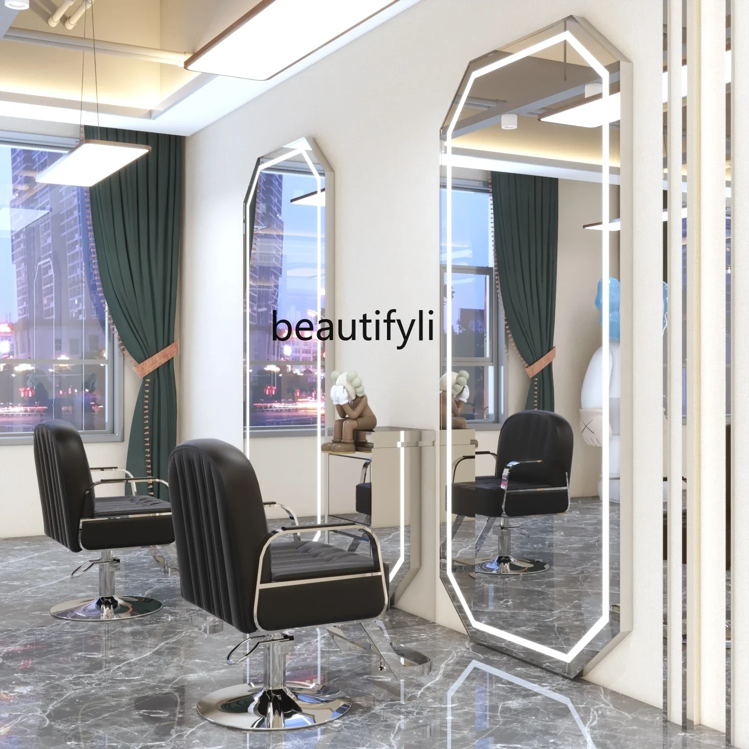 Barber Shop Dressing Table for Hair Salon Single Double-Sided Hair Salon Wall-Mounted Full Body Hair Cutting Mirror Floor