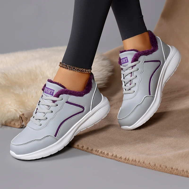 Autumn and Winter Women's Shoes, Outdoor Sports Shoes, Women's Shoes with Added Velvet and Thickened Insulation, Low-Top Snow Sports Shoes, Short Boots for Outdoor Wear, Ski Boots, Lace-Up Travel Shoes