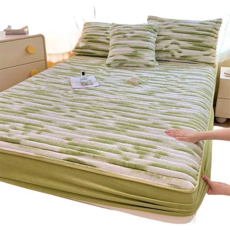 Thickened and velvet winter rabbit plush thermal mattress single-piece bedspread protective cover