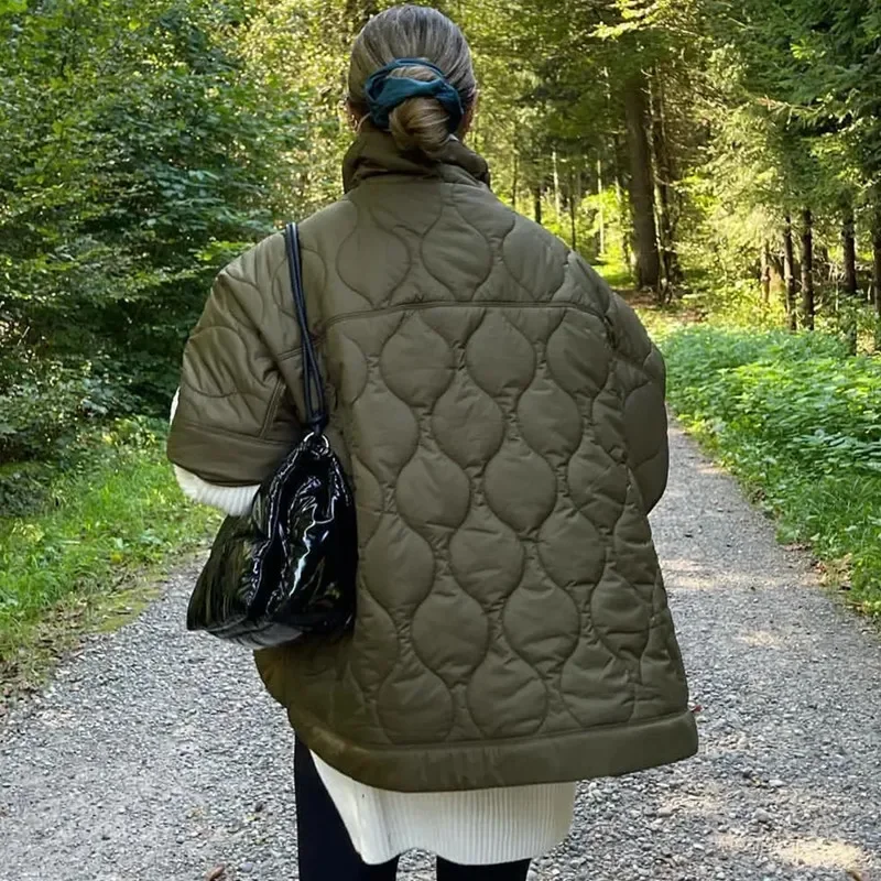 Chaqueta acolchada verde para mujer, traje Formal de algodón para mujer, elegante chaqueta femenina con cremallera, ropa de trabajo cálida para mujer, abrigo de oficina para mujer, Invierno