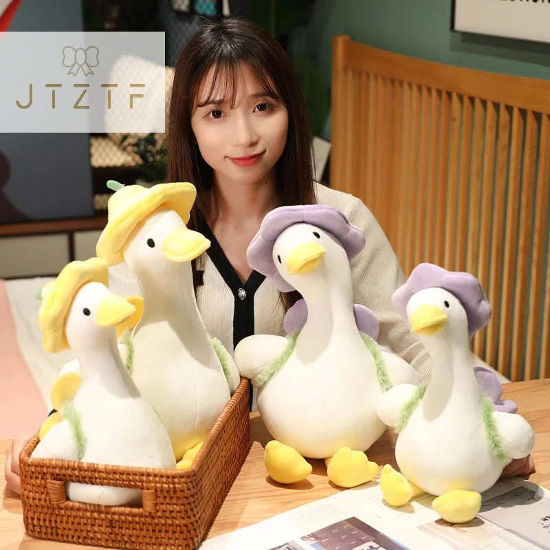 

Cute Flower Hat Duck Plush Doll Duck Stuffed Toy Big White Goose Doll Pillow Appease Doll Figurine For Kids Birthday Gift 35cm