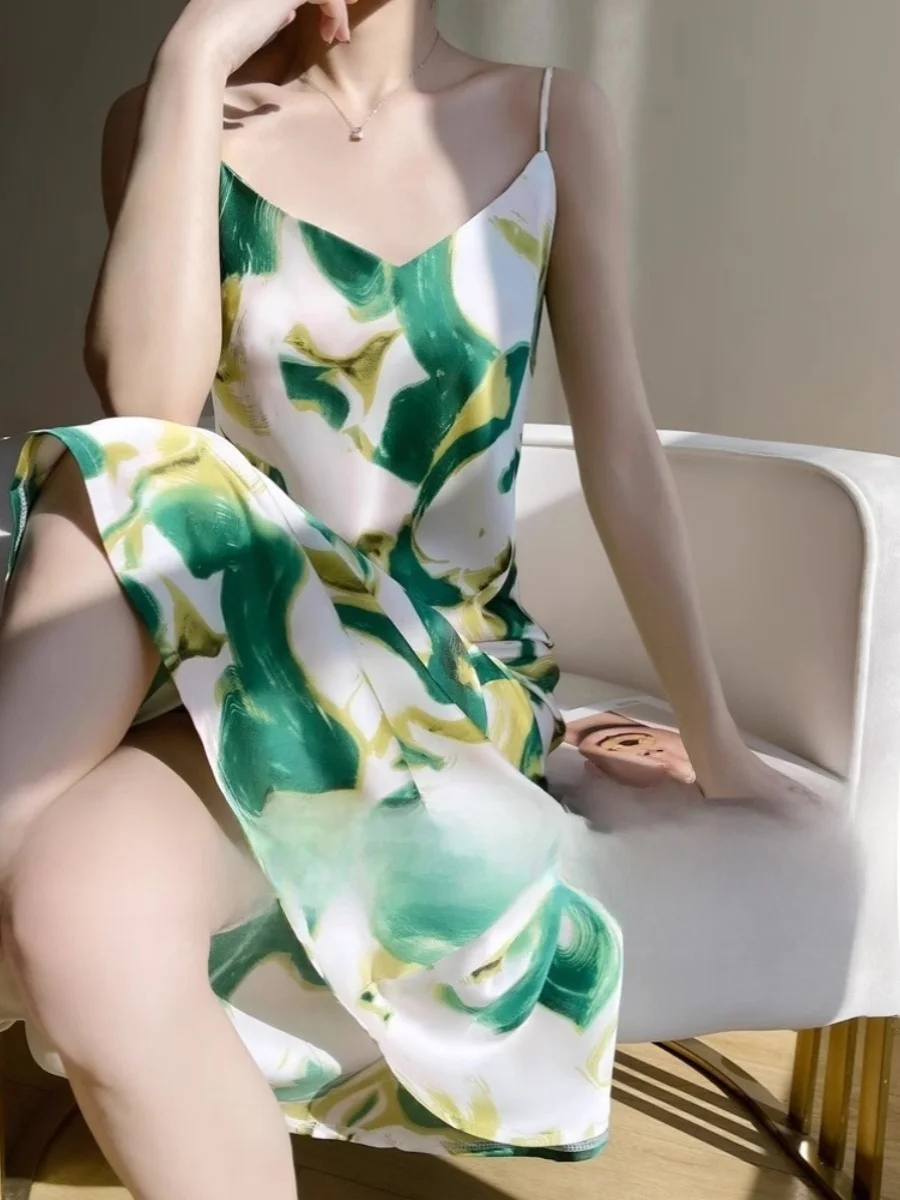 Ele Silk Long Dr Mujer Verano Base Satén Ropa interior V-Ne Vestido acampanado Cintura alta Vintage Sle Una pieza Dr