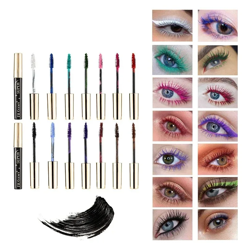 Colored Mascara Waterproof Blue White Black Purple Lengthen Eyelashes 4D Silk Fiber Eyelash Extension Eyes Makeup for Party Use