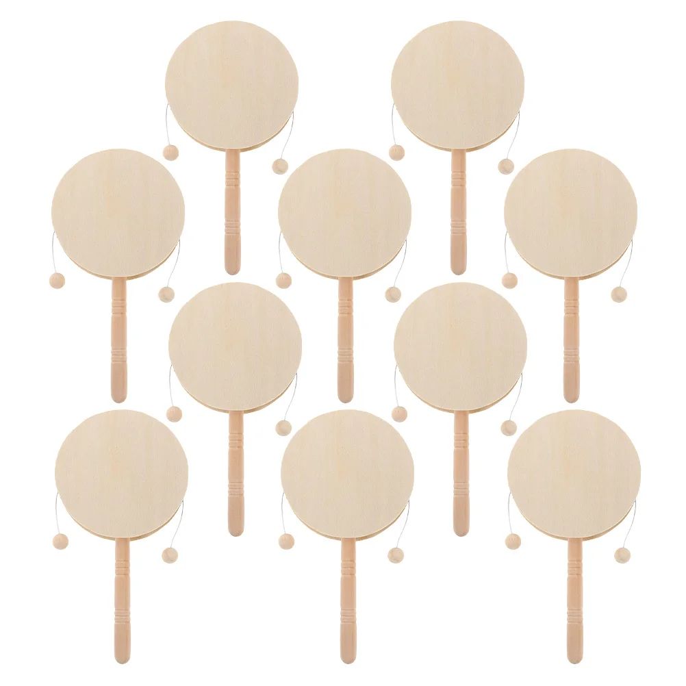 Tambores sonajero de madera creativos sin pintar para niños, tambores de mono para el desarrollo de habilidades motoras finas y de imaginación, 10 Uds.