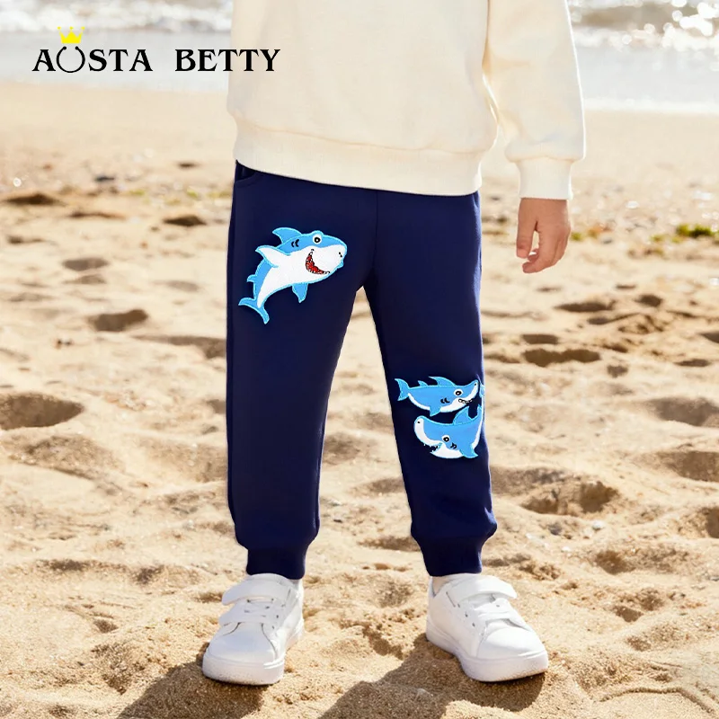 26 Autumn New Boys' Sweatpants European and American Style Cute Shark Embroidery Children's Knitted Cotton Sweatpants