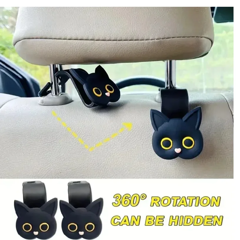 Cute Cartoon Cat Car Seat Headrest Hook - Universal Vehicle Storage Organizer for Handbags Wallets and Jackets - Cute Ca