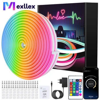 Luzes de corda de néon led rgb 40m/30m, controle de sincronização de música com aplicativo/controle remoto, mudança de cor de lâmpada flexível, à prova d'água para ambientes internos e externos